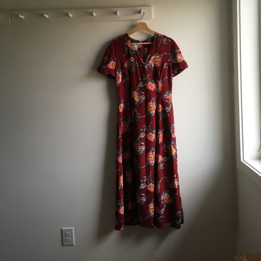 Talbots Floral Silk Short Sleeve Midi Dress